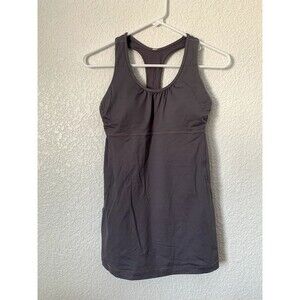 Lululemon Turbo Tank Size 6 Gray Built in Bra Ruched Racerback Top Womens
